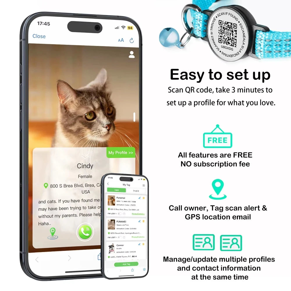 Cat GPS Collar with QR Tag